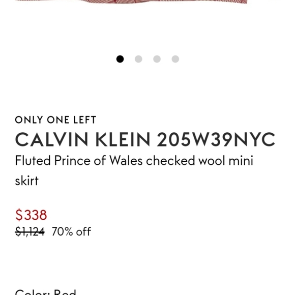 CALVIN KLEIN 205W39NYC Fluted Prince of Wales Red Plaid Mini Skirt It 44 - Picture 14 of 16